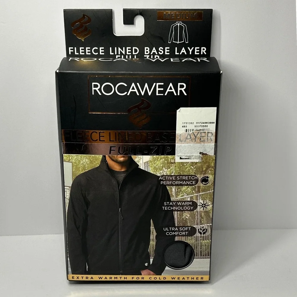Rocawear Mens Fleece Lined Base Layer Full Zip Jacket Black Medium New‎